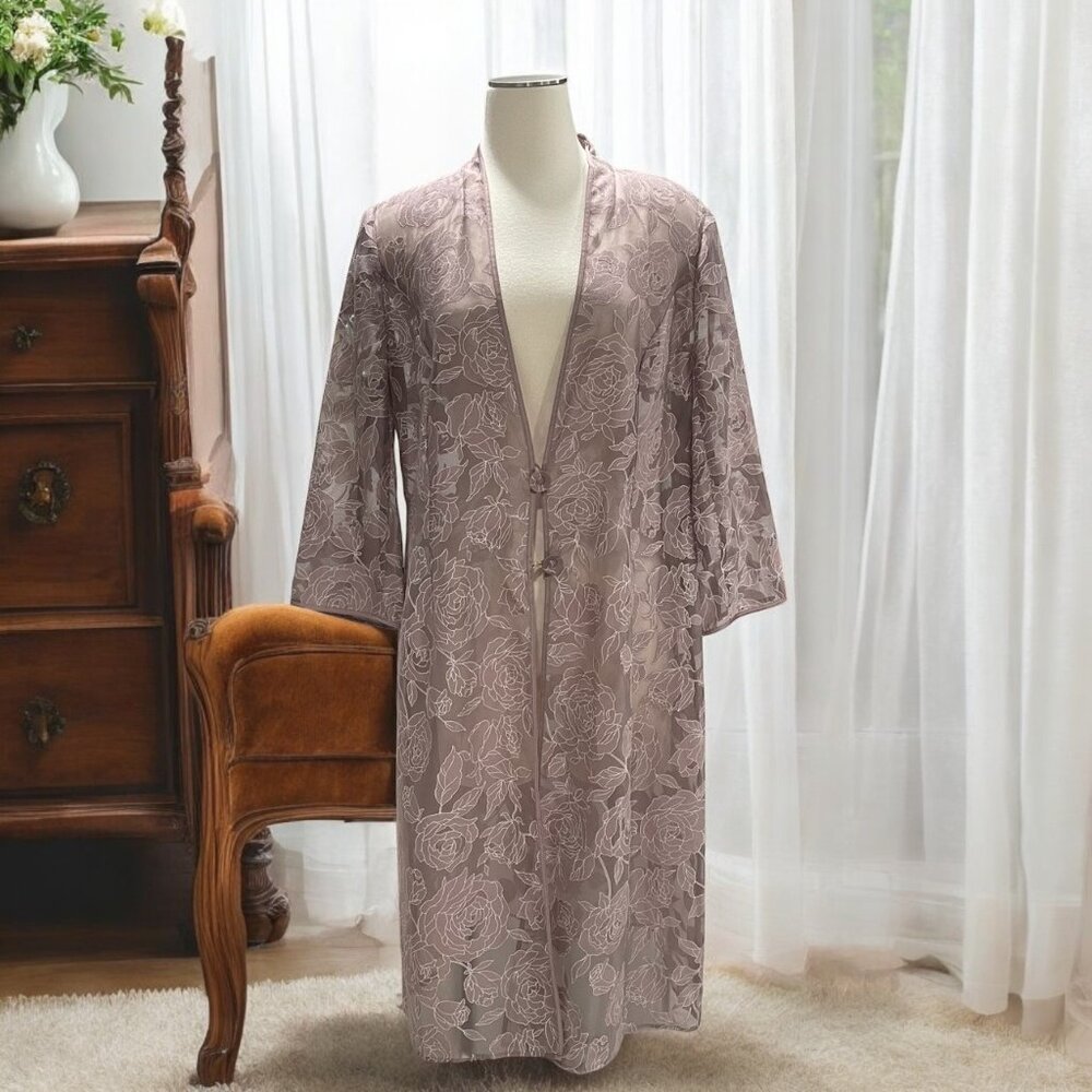 Jacques‎ Vert Sheer Floral Embroidered Kimono UK 16 Wedding Occasion Cover Up